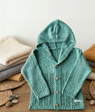 Organik Pamuk El Örgüsü Bebek Hırkası